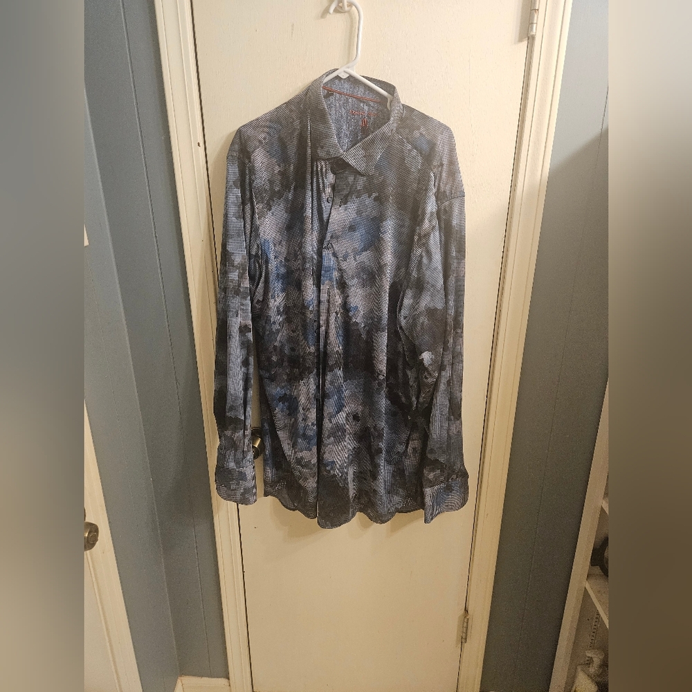 Visconti Black Men's Blue Digital Camo Button Down Shirt 3XLT